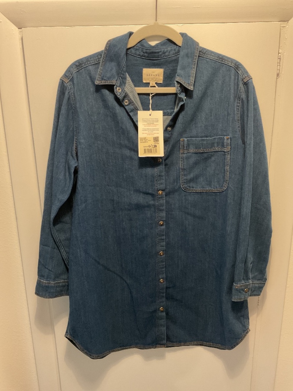 Sezane Denim Shirt Dress, Size 4, Dark Denim Blue
